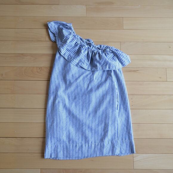 J. Crew Dresses & Skirts - J Crew One Shoulder Striped Dress Blue White Size 0